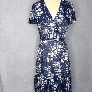 Navy & White Sheer Floral Wrap Dress - Jerell of Texas - Vintage